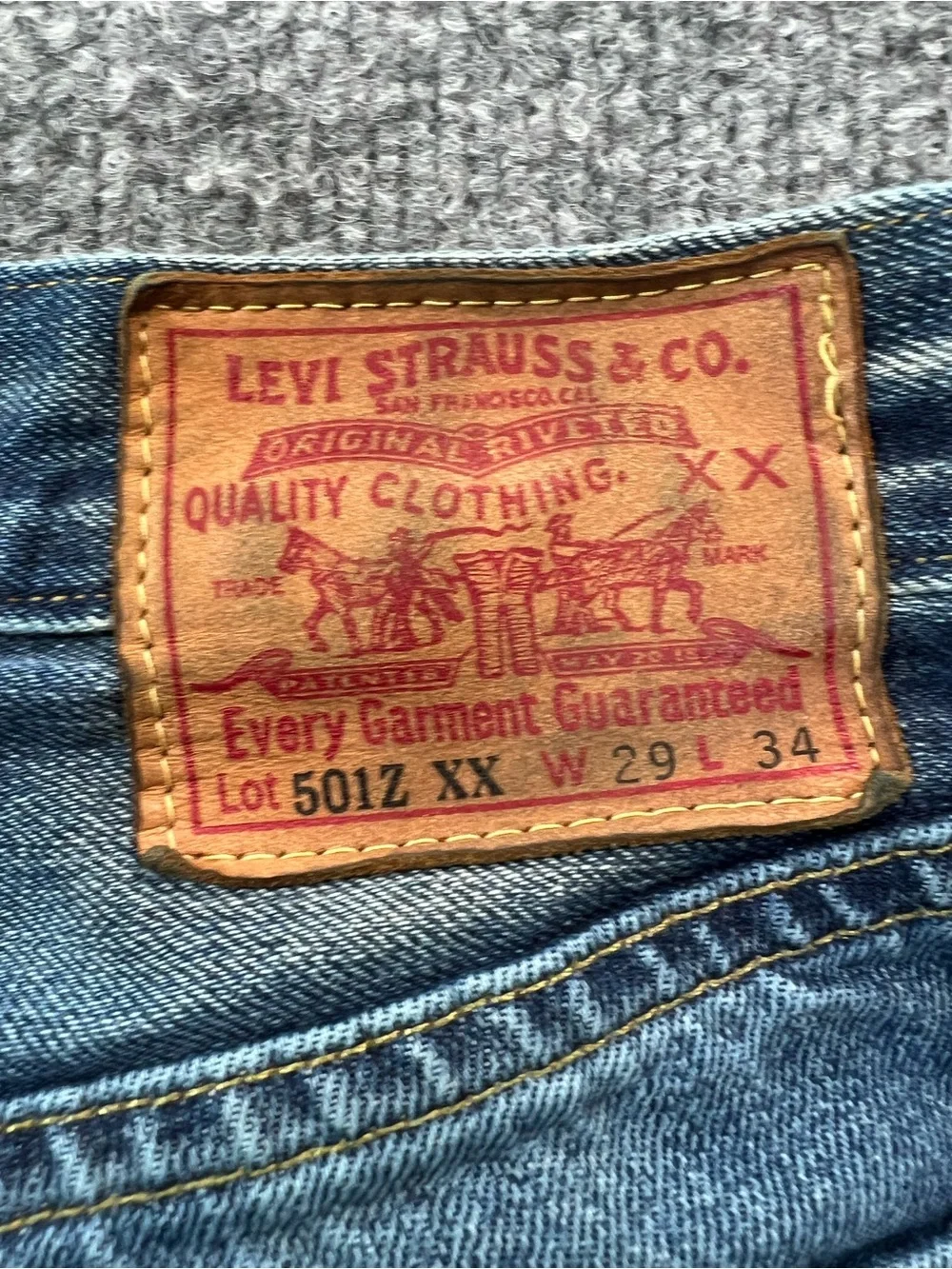 Levis 501Z XX LVC 1954 Blue Jeans Mens Size 29x34 Distressed Patched Denim
